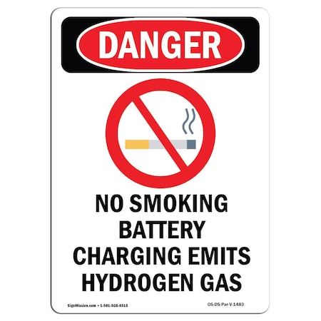 Signmission OSHA Danger Sign, No Smoking Battery, 18in X 12in Rigid Plastic, 12" W, 18" L, Portrait OS-DS-P-1218-V-1483